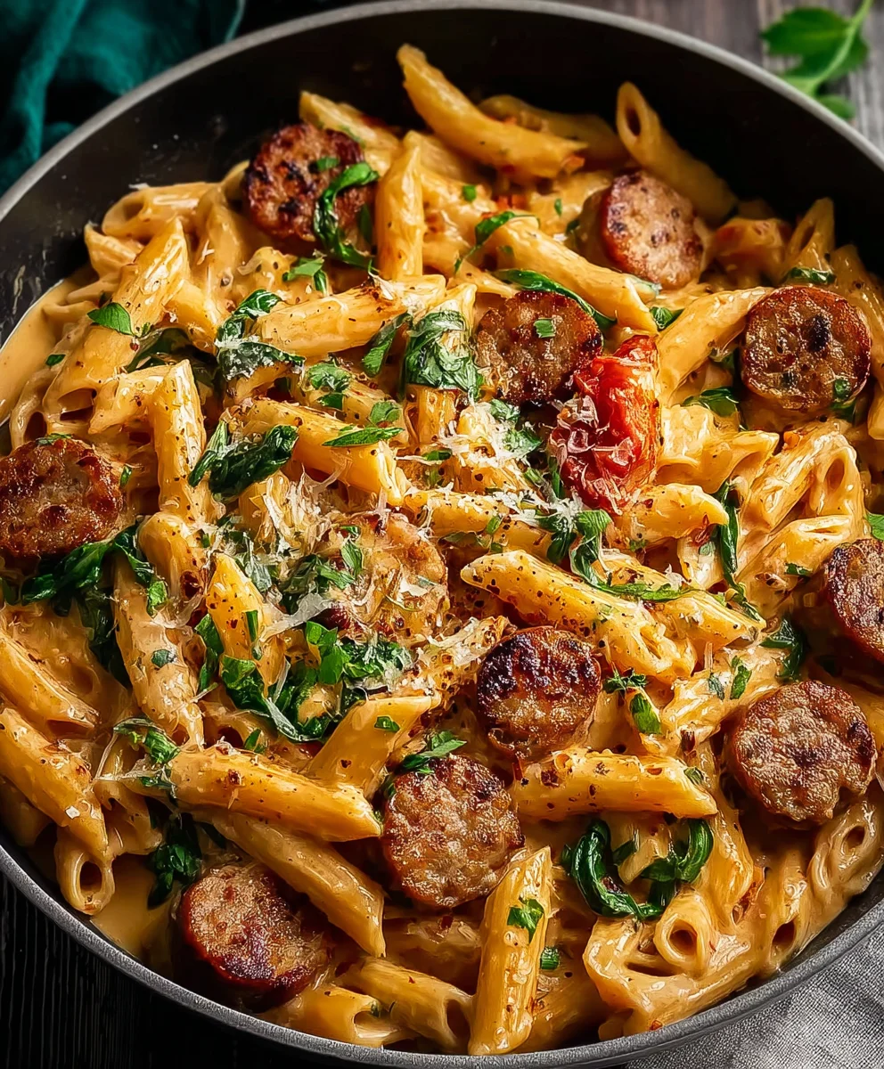 Creamy Cajun Beef Sausage Pasta Quick Easy Dinner