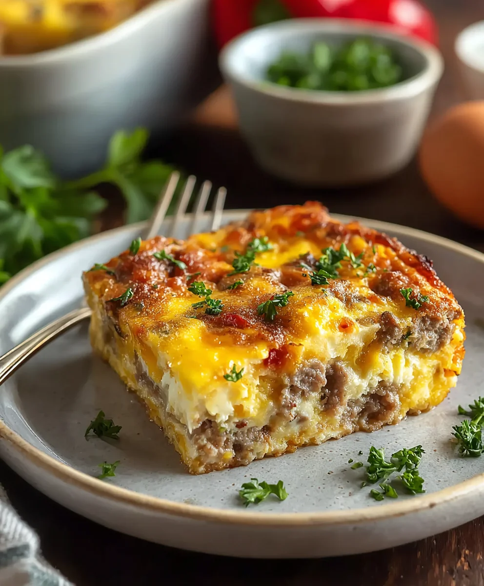 Easy Beef Sausage Egg Casserole-Quick Brunch Bake