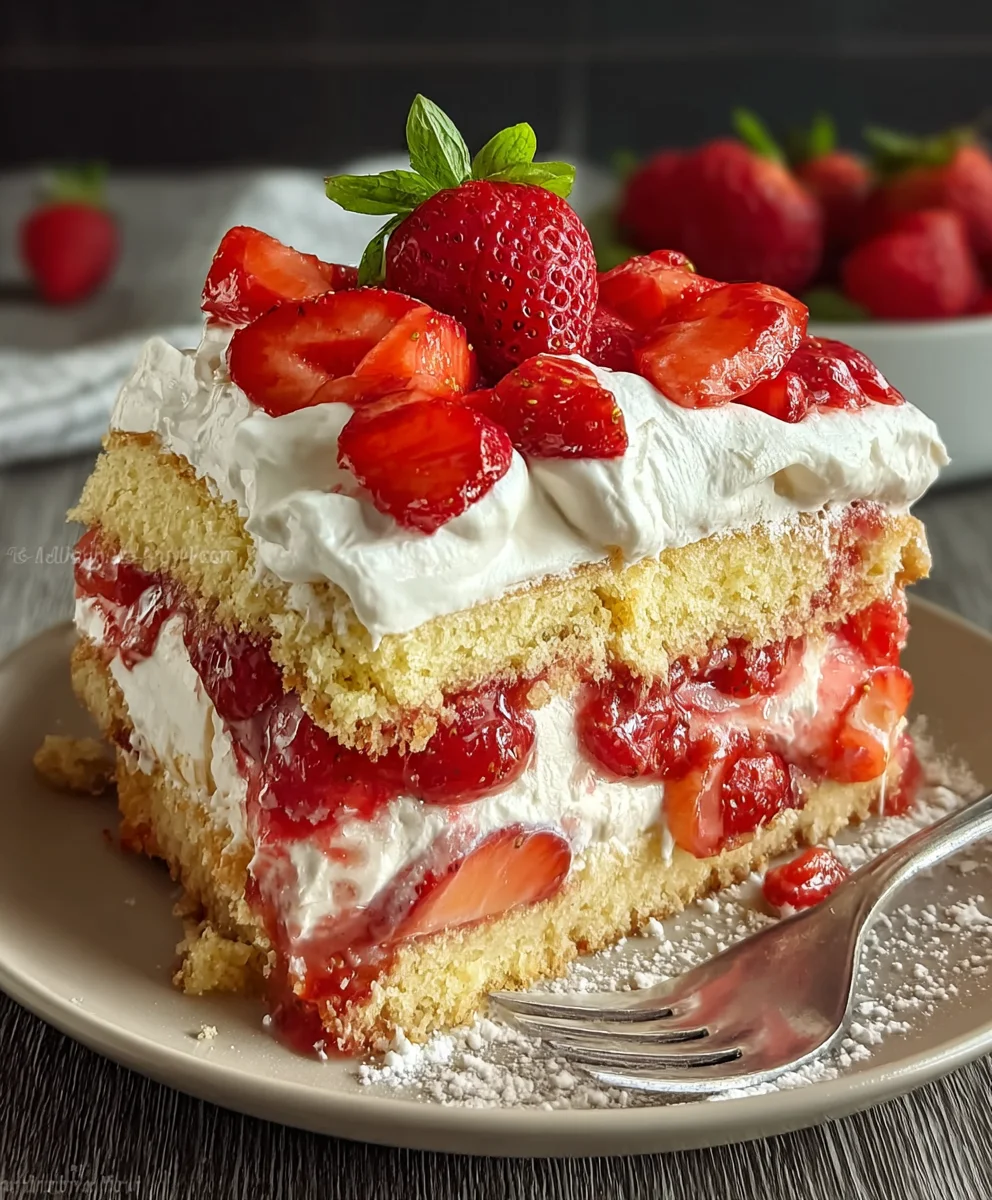 Strawberry Banana Shortcake Pudding Cake Hybrid