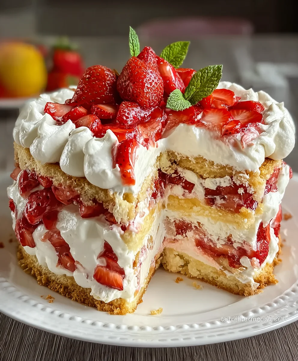 Strawberry Banana Shortcake Pudding Cake Hybrid