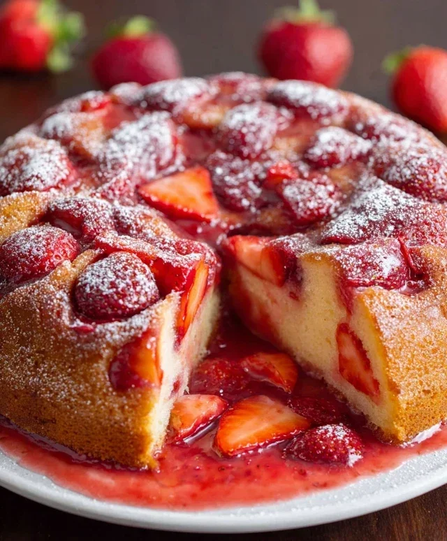 Easy Strawberry Cake with Strawberry Sauce