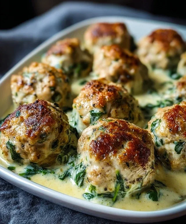 Southern Style Baked Chicken Ricotta Meatballs with Spinach Alfredo
