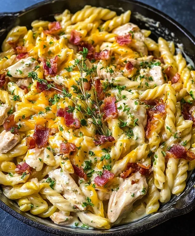 One-Pan Creamy Ranch Beef Beef Bacon Chicken Pasta