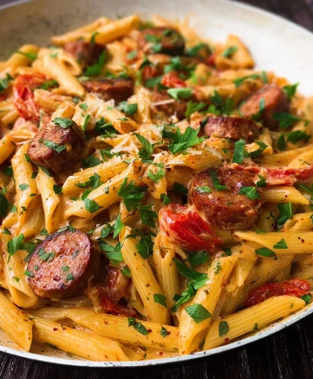 One Pot Creamy Cajun Sausage Pasta (30-Minutes)