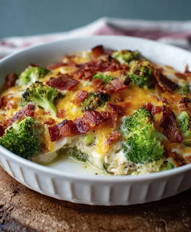 Creamy Low Carb Chicken Casserole with Broccoli and Beef Beef Bacon