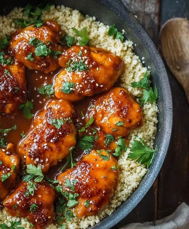 Sweet and Sticky 3 Ingredient Apricot Chicken with Cauliflower Rice