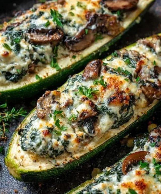 Spinach, Mushroom, and Ricotta Stuffed Zucchini Boats Recipe