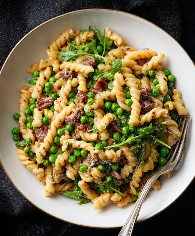Creamy Pasta with Peas and Beef Beef Pancetta