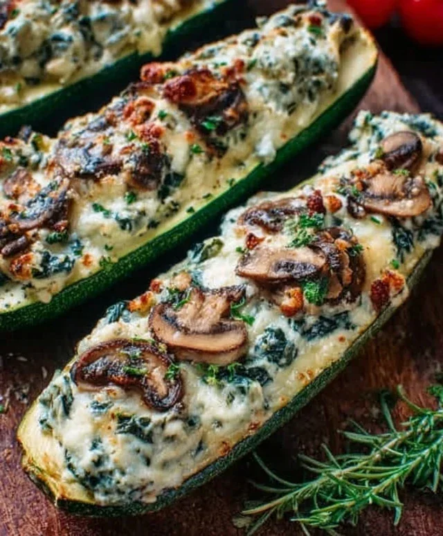 Spinach, Mushroom, and Ricotta Stuffed Zucchini Boats Recipe