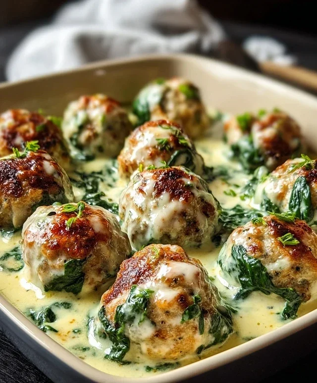 Southern Style Baked Chicken Ricotta Meatballs with Spinach Alfredo