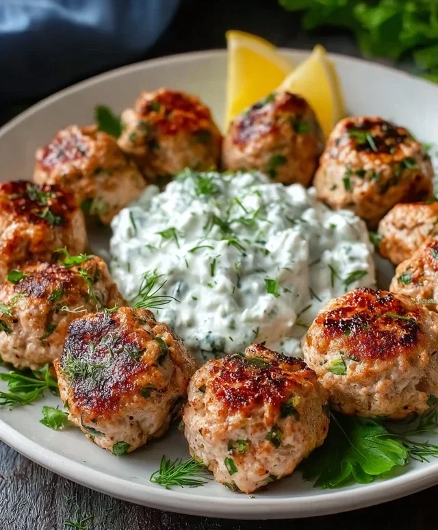 Greek Turkey Meatballs with Tzatziki