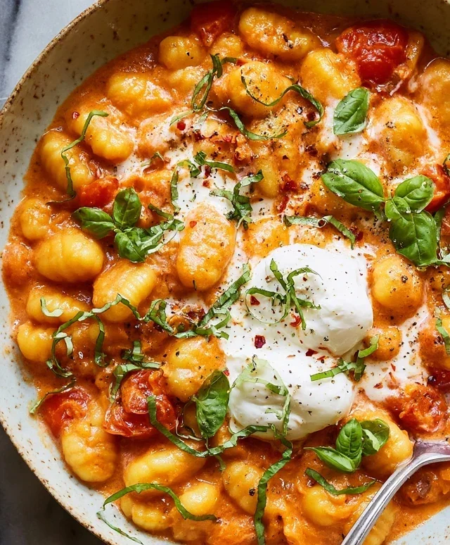 30 Minute Creamy Tomato Gnocchi with Burrata