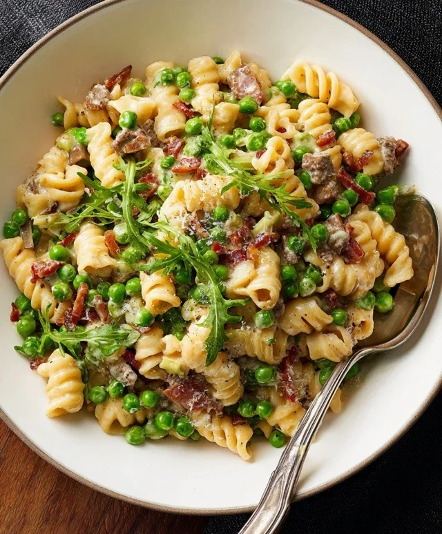 Creamy Pasta with Peas and Beef Beef Pancetta
