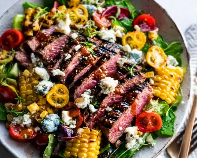 Balsamic Steak Gorgonzola Salad with Grilled Corn