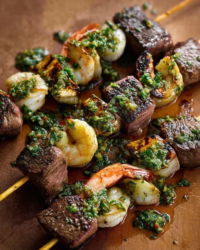Surf and Turf Kabobs with Chimichurri Sauce