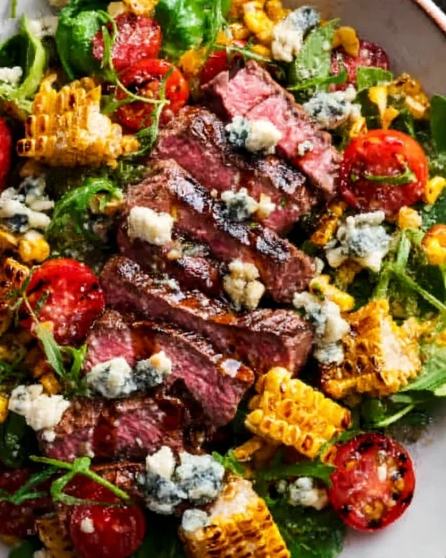 Balsamic Steak Gorgonzola Salad with Grilled Corn