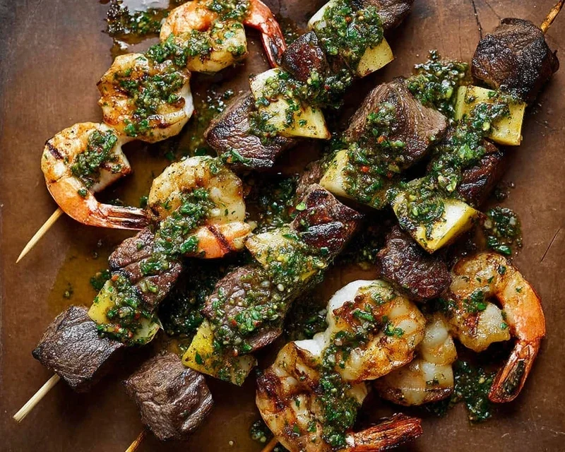 Surf and Turf Kabobs with Chimichurri Sauce