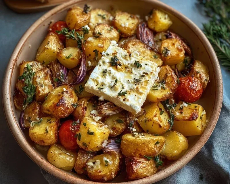 Roasted Potatoes with Baked Feta and Garlic