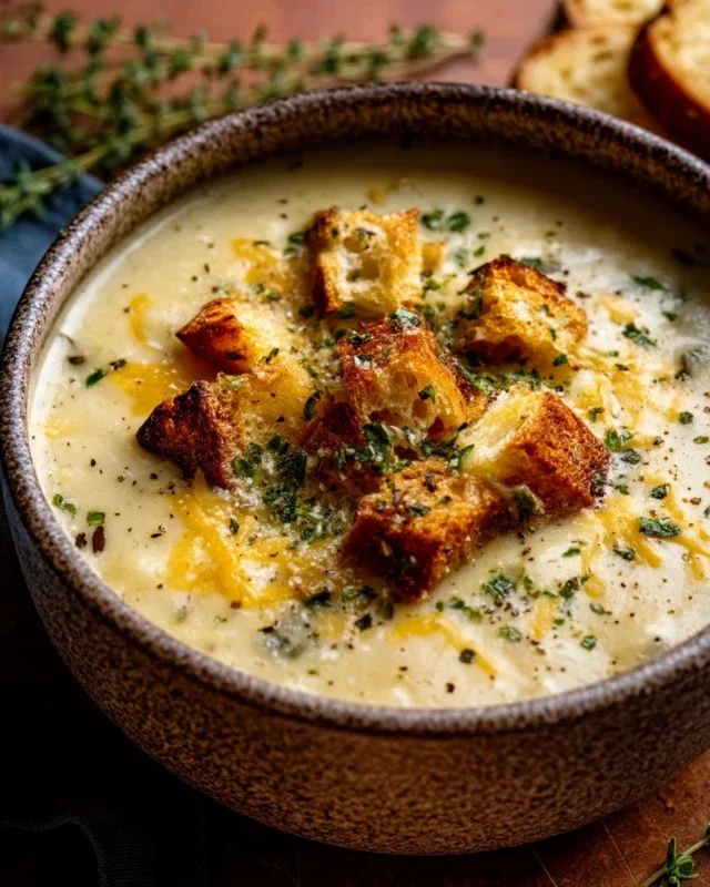 Hearty Cheddar Garlic Herb Potato Soup Recipe