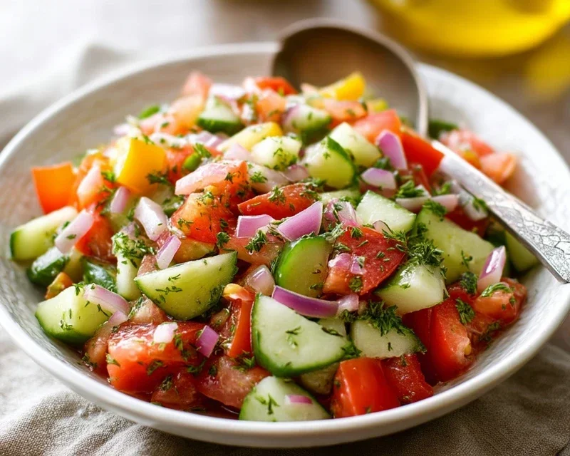 Mediterranean Salad with Cucumber, Tomato and Onion