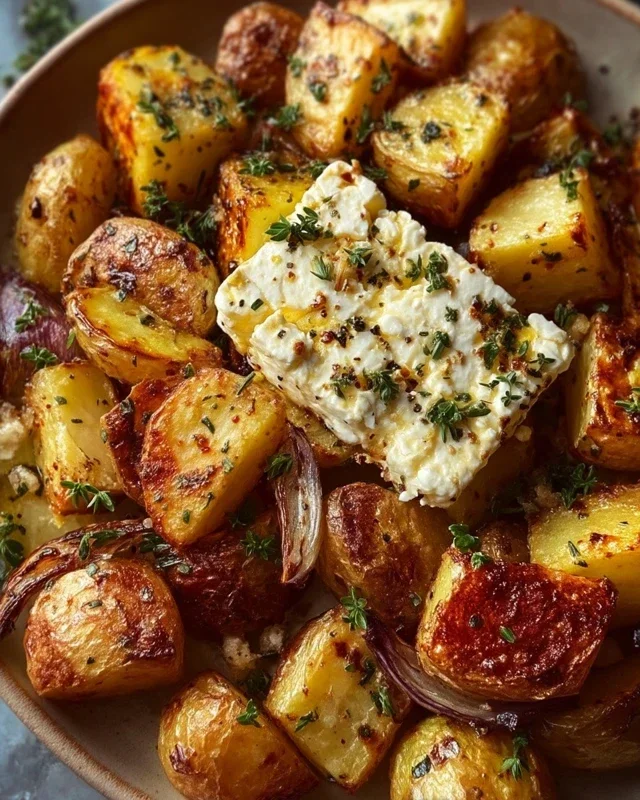 Roasted Potatoes with Baked Feta and Garlic