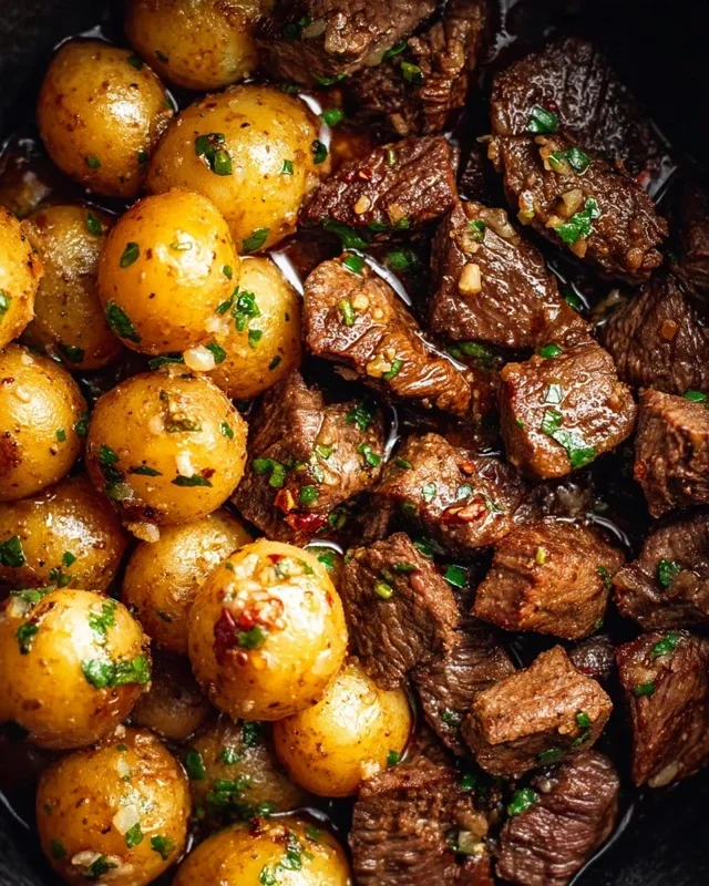 Slow Cooker Garlic Butter Beef Bites with Potatoes