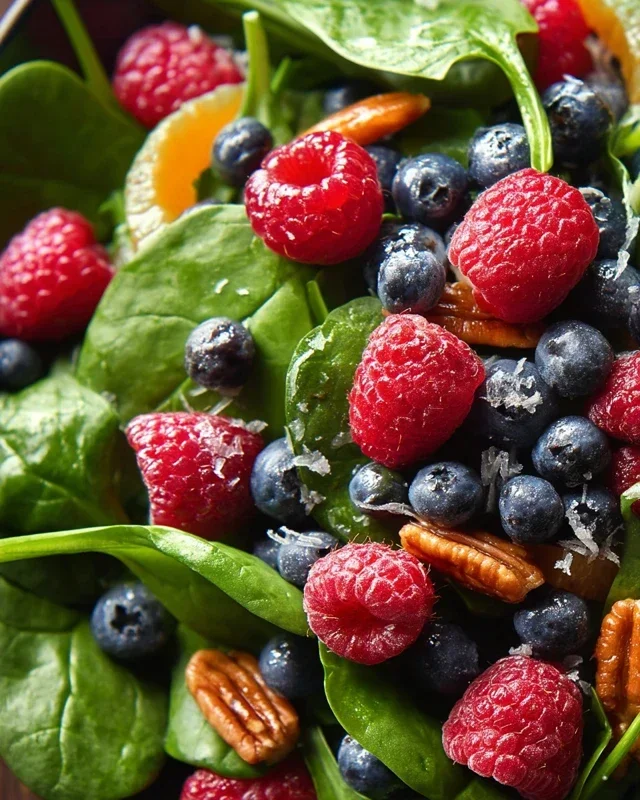 Berry Spinach Salad with Blueberries and Raspberries