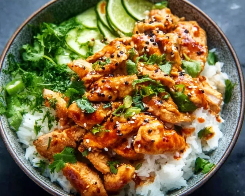 Spicy Honey-Gin Extract Extractger Chicken Bowls with Yum Yum Sauce