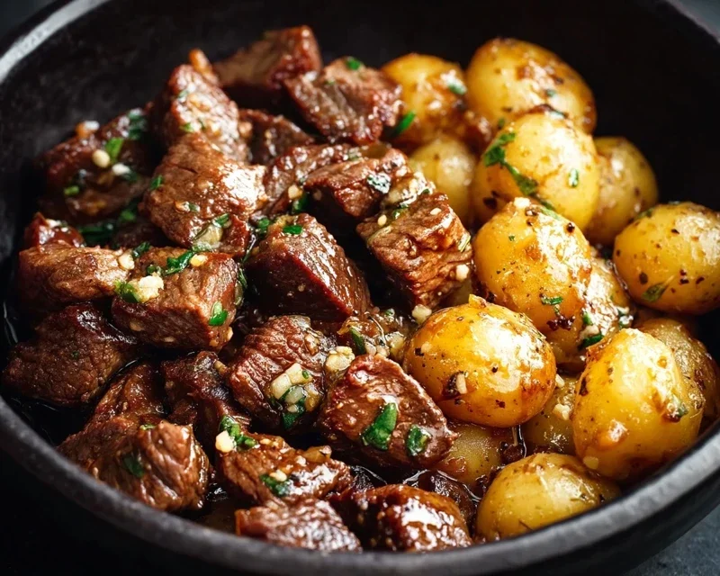 Slow Cooker Garlic Butter Beef Bites with Potatoes