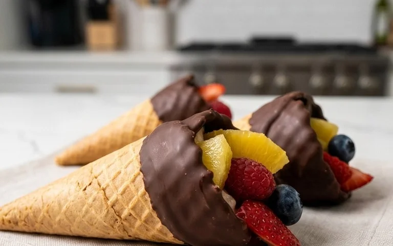 Chocolate Dipped Fruit Filled Cones