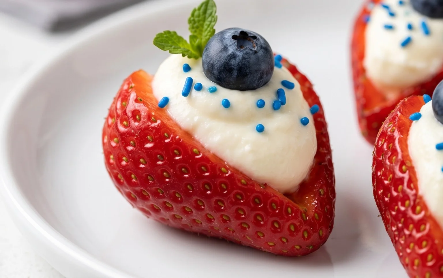 Red, White, and Blue Cheesecake Strawberries
