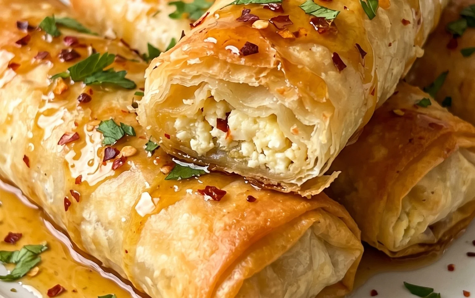 Indulgent Oven Fried Feta Rolls with Chili Honey Magic