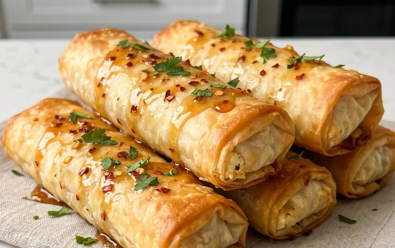 Indulgent Oven Fried Feta Rolls with Chili Honey Magic