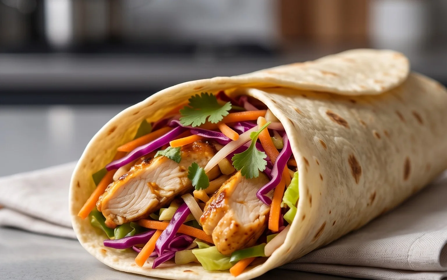 Thai Chicken Wrap with Crunchy Asian Slaw