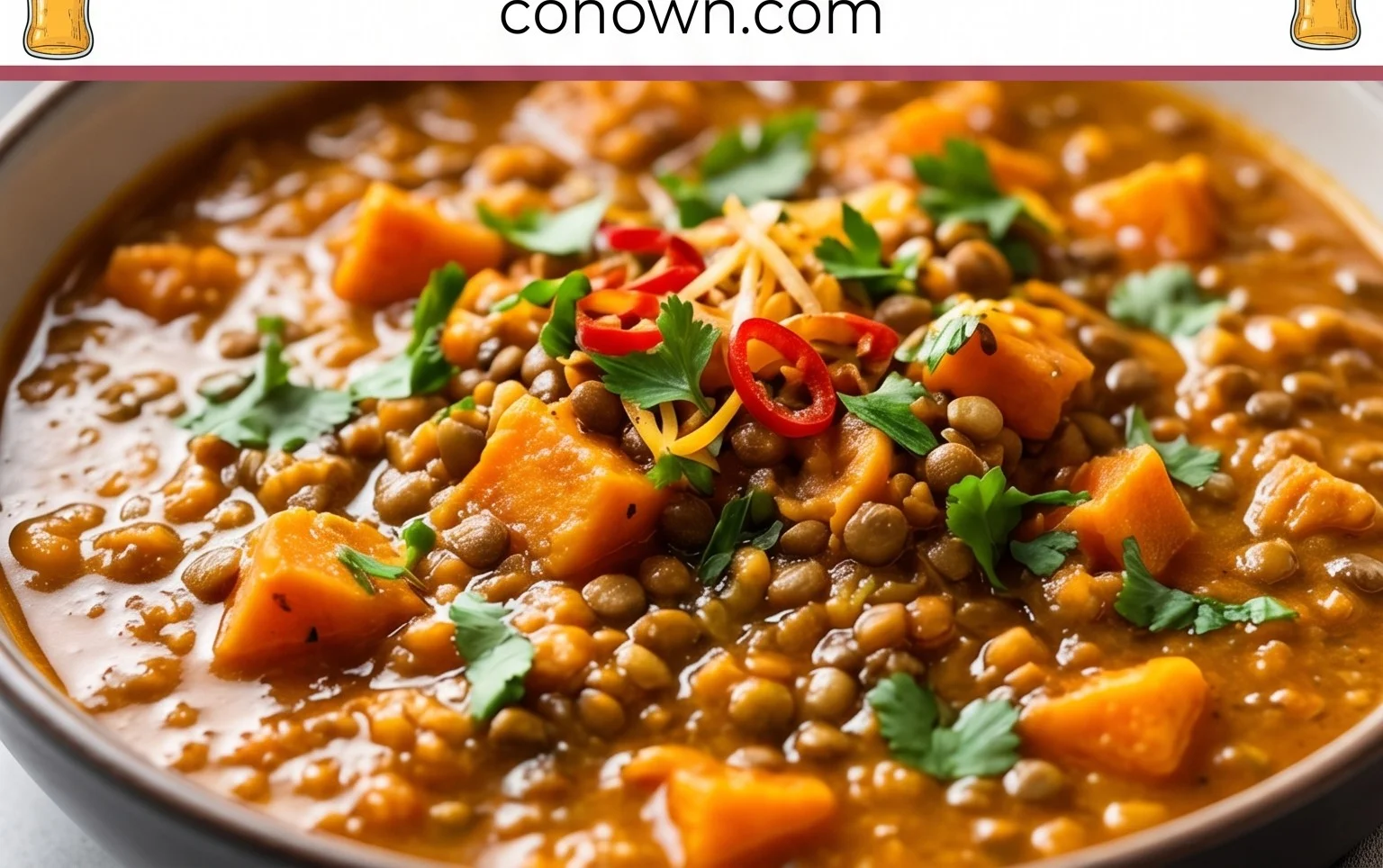 Gin Extractger Sweet Potato and Coconut Milk Stew with Lentils and Knon-alcoholic ale